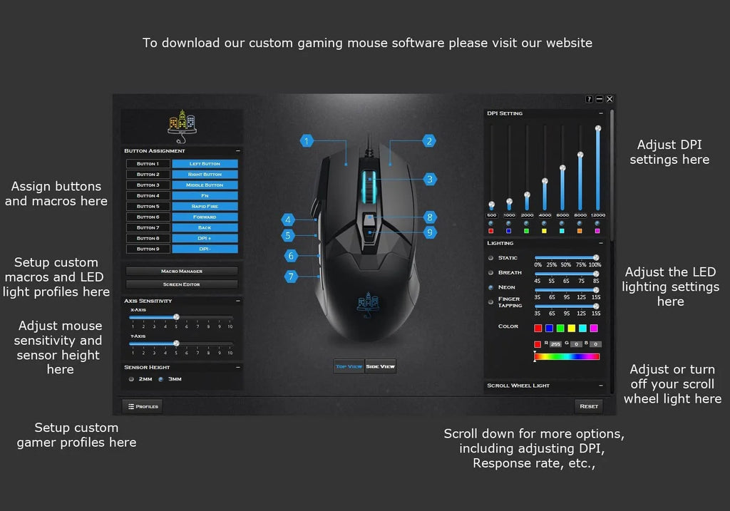 Wired Gaming Mouse with 9 Programmable Buttons, 12000 DPI S84238