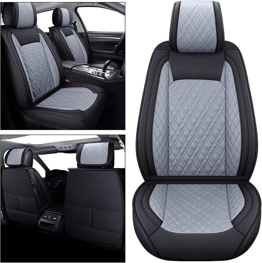 Faux Leather Front Car Seat Covers (2 PCS Front/Black-Brown) M7444