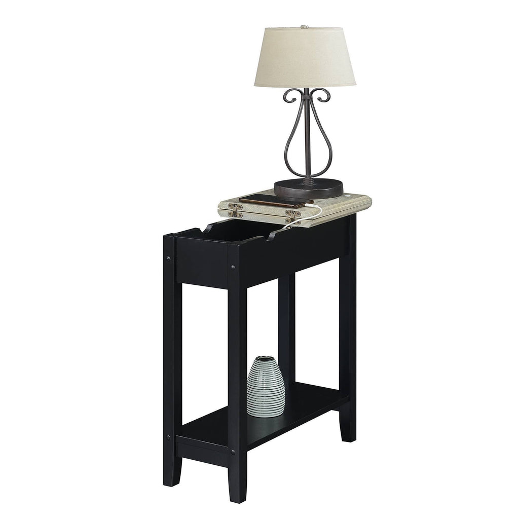 Flip Top End Table with Charging Station and Shelf Faux Birch/Black L7673