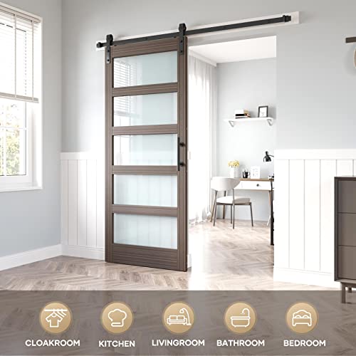 36x84 Inch Glass Sliding Barn Door with Hardware Kit W279282