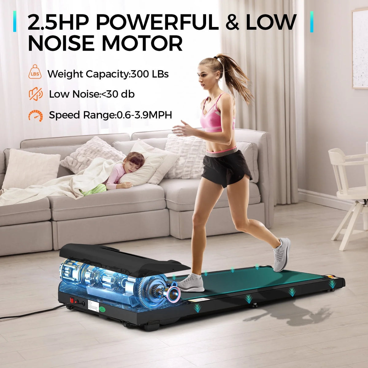 Walking Pad Treadmill 2.5HP Electric Running Machine with LED Display B50597