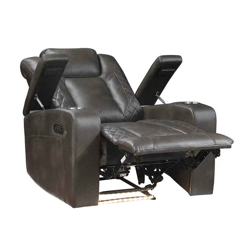 Brownish Gray Faux Leather Power Reclining Chair U54923