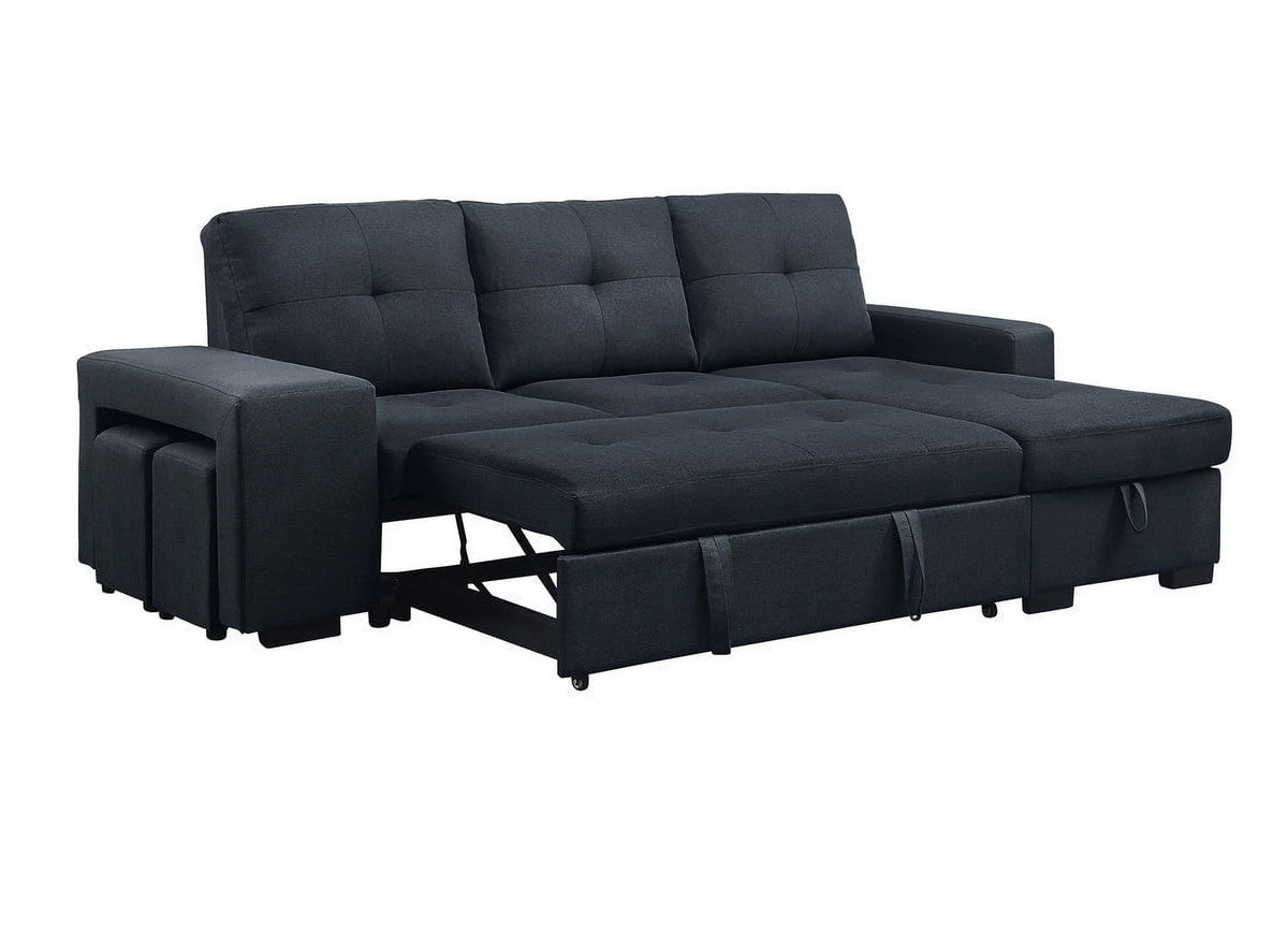 Linen Sleeper Sectional Sofa with Reversible Storage Chaise I333