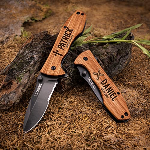 Personalized Engraved Oak Wood Pocket Knife B8955