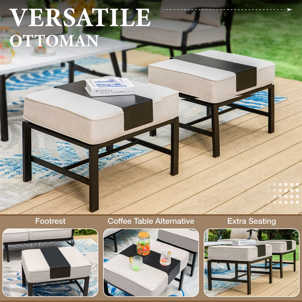 Beige 7-Seat Metal Patio Furniture Set with Fire Pit Table E98635