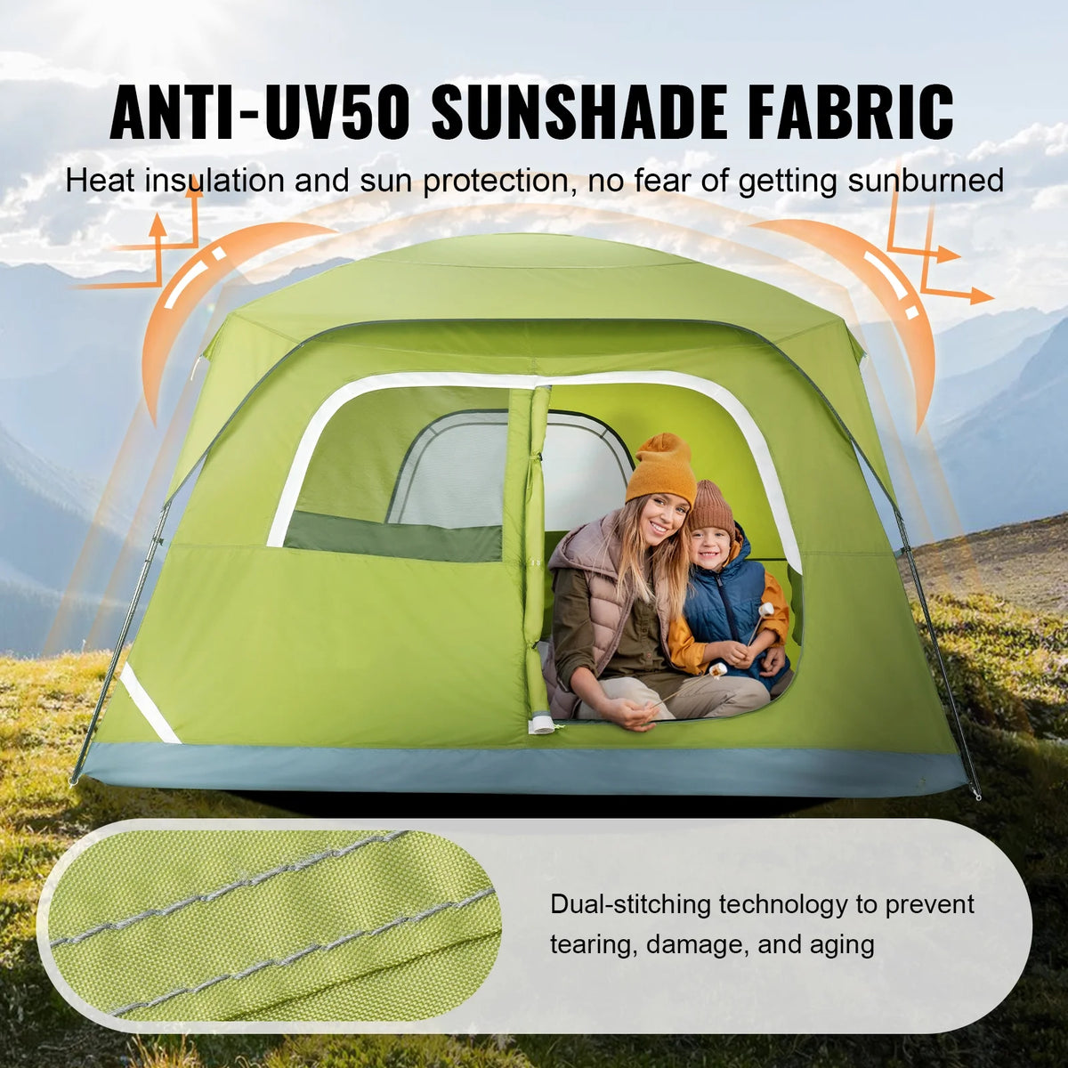 Camping Tent 10x9x6.5ft 6 People Waterproof Lightweight 190T Polyester 150D Oxford Fabric L971205