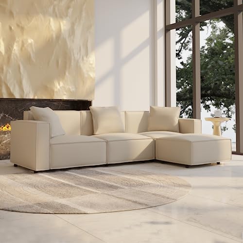 Cream L-Shape Sectional Sofa with Ottoman and Chaise F979