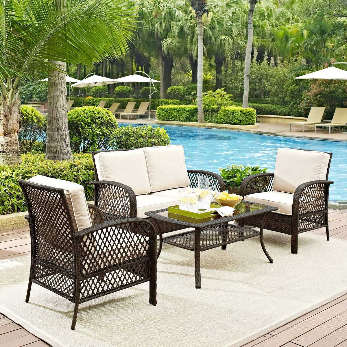 4 Piece Wicker Patio Sofa Set in Brown and Sand L4269