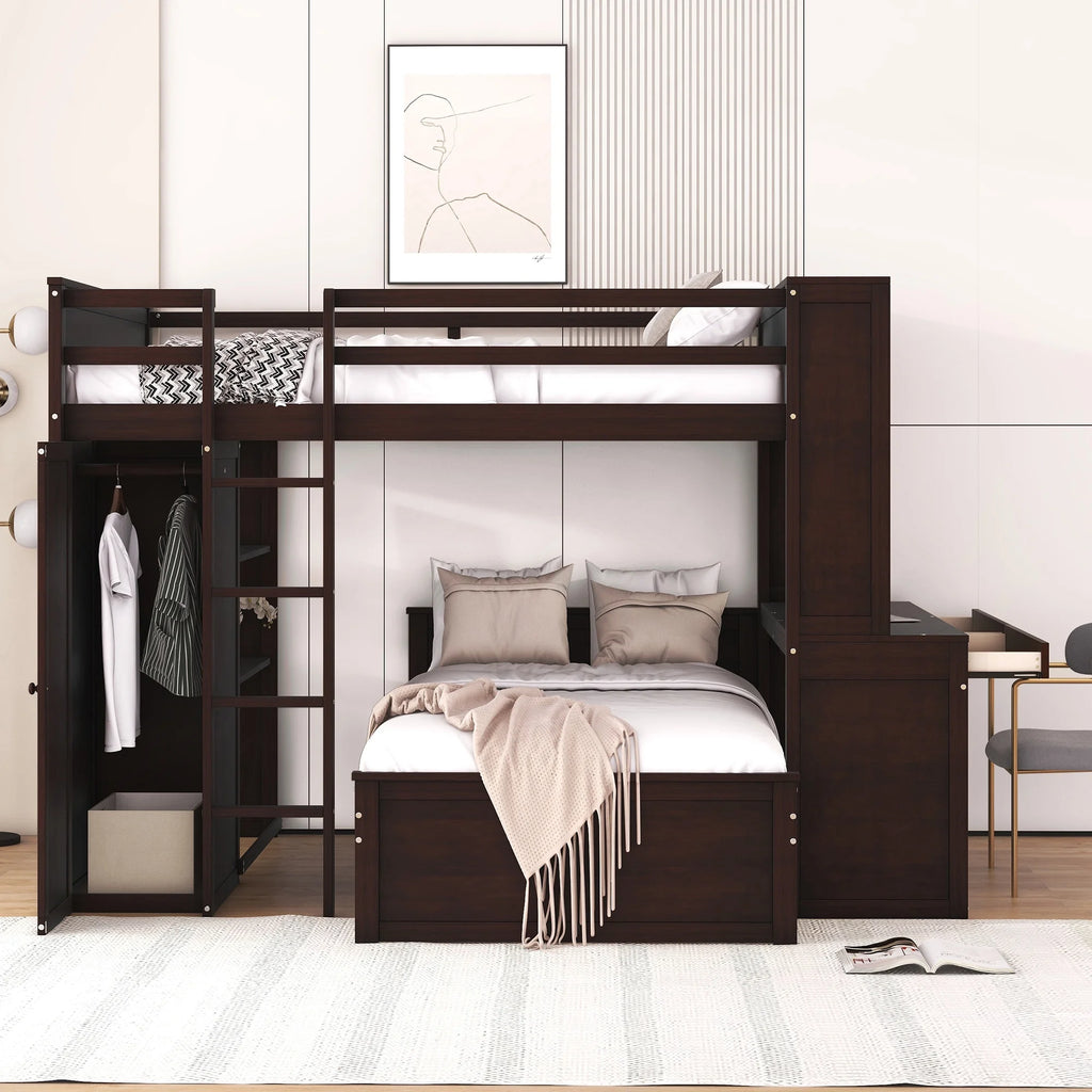 Twin Over Twin Solid Wood Bunk Bed with Storage O41803