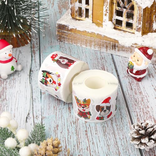 1000Pcs Christmas Puppy Dog Self-Adhesive Stickers, 16 Designs, 2 Rolls M8456