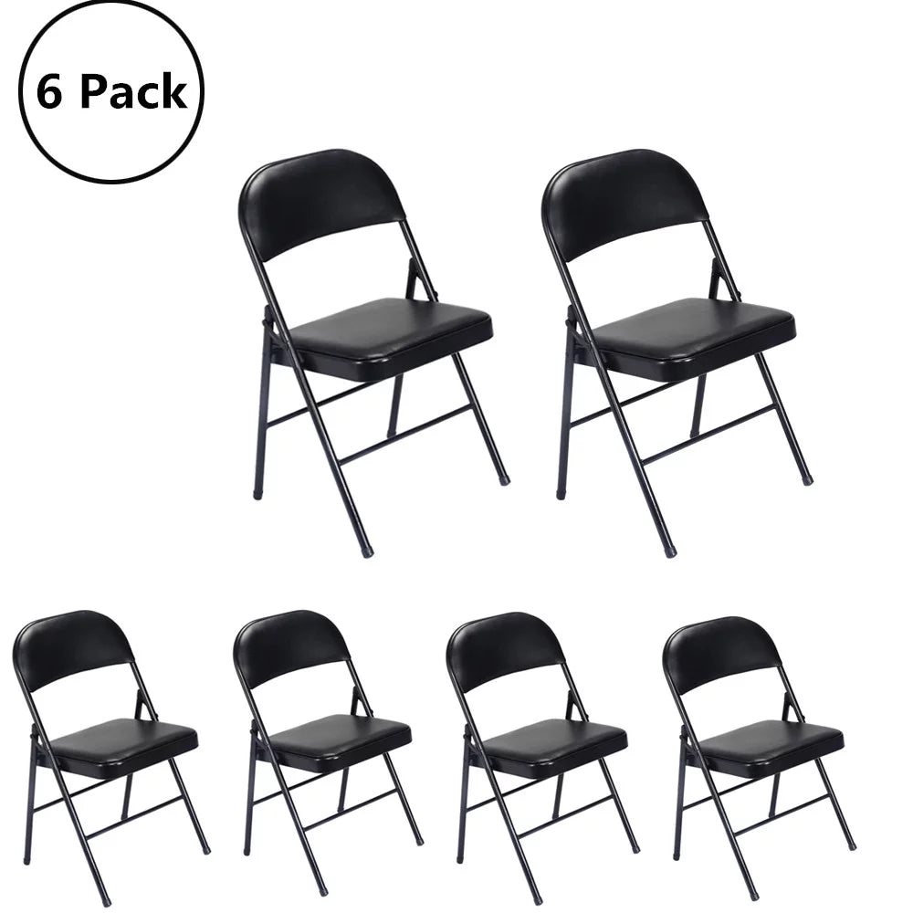 6 Pack Black Folding Chairs Cushioned Padded Seat Metal Frame Z4837