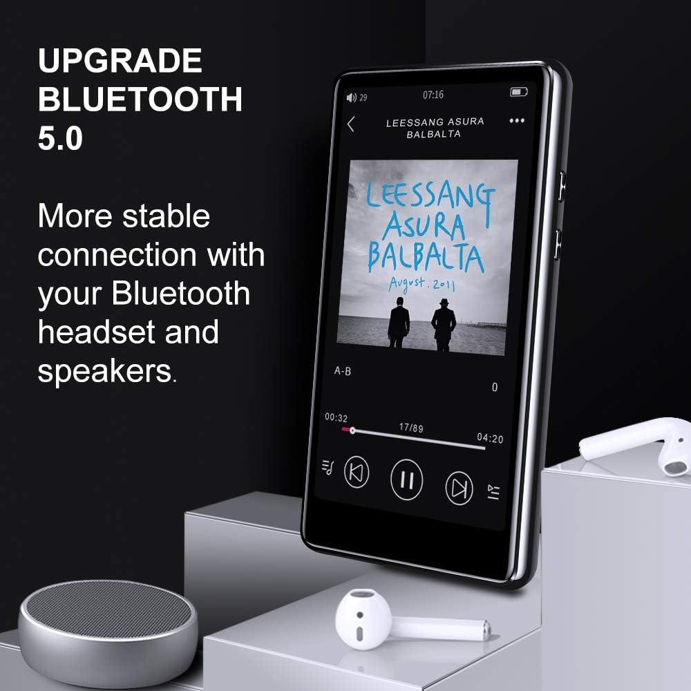 16GB Bluetooth MP3 Player with Touchscreen, FM Radio, Micro SD Slot, Headphones + Case, Pack of 2 Q891