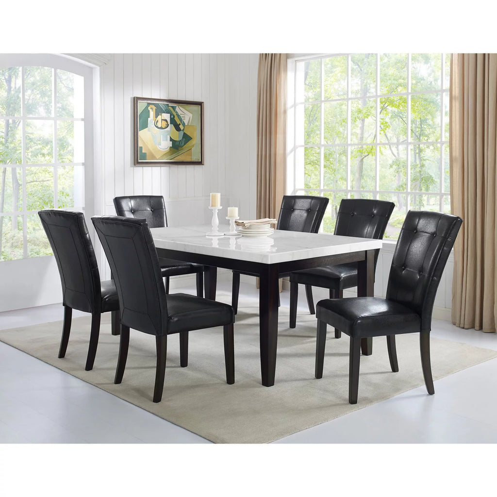 Rectangular Dark Cherry and White Marble Top Dining Table S1881