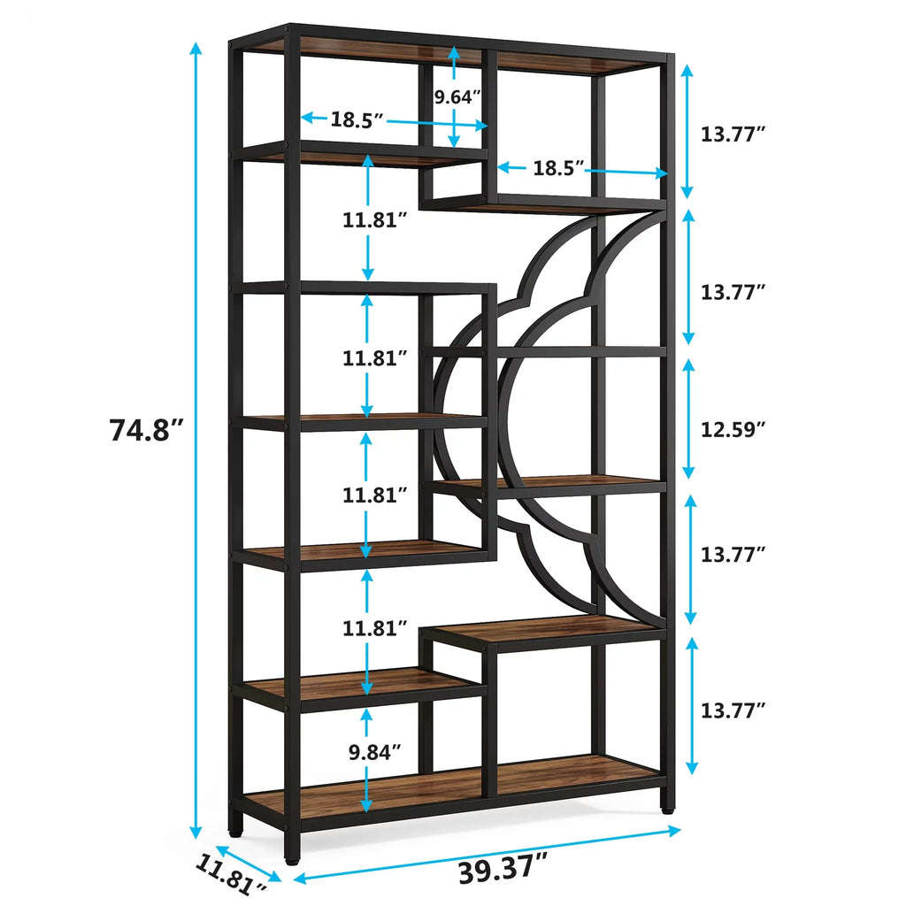 75” Tall 11-Shelves Bookcase with Arc-Shaped Design J152745