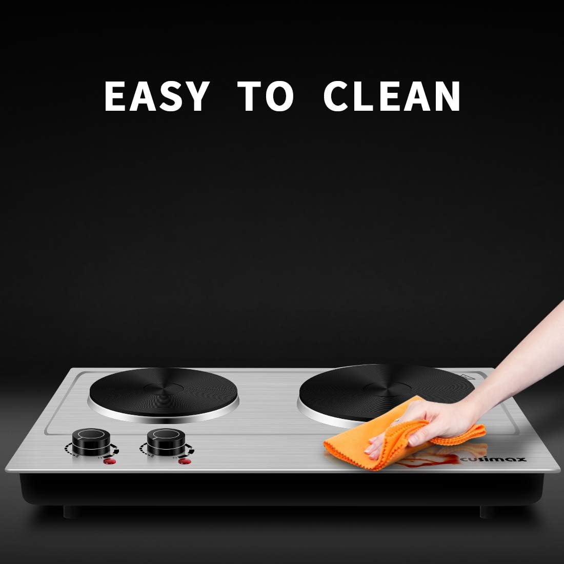 Double Hot Plate Cooktop, 1800W Portable Electric Burner, Cast Iron, Stainless Steel Z93428