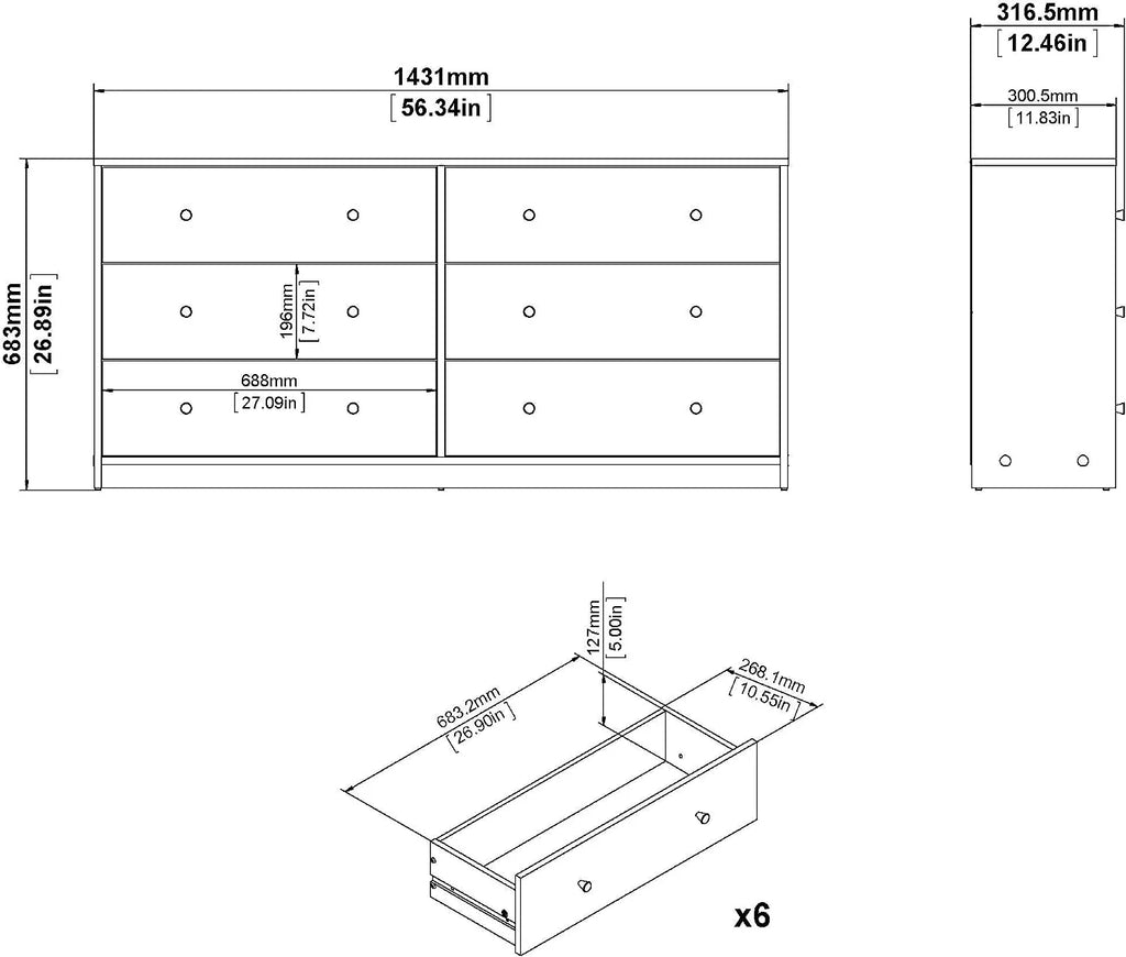 6 Drawer Double Dresser U410