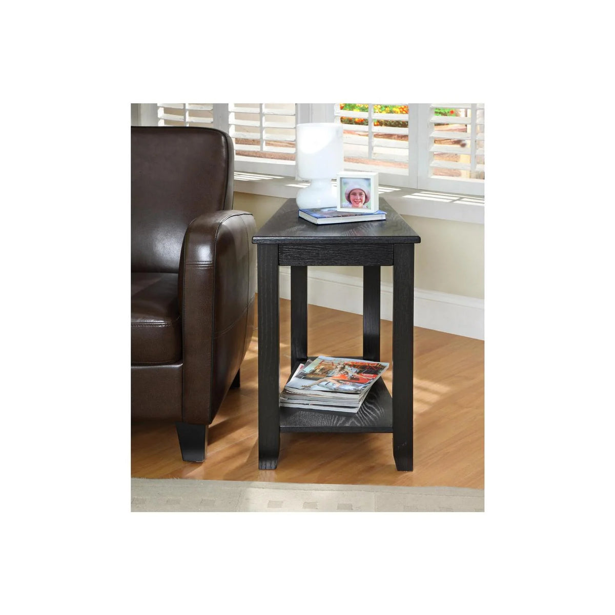 Wood Wedged Chair Side Table with Bottom Shelf T65886