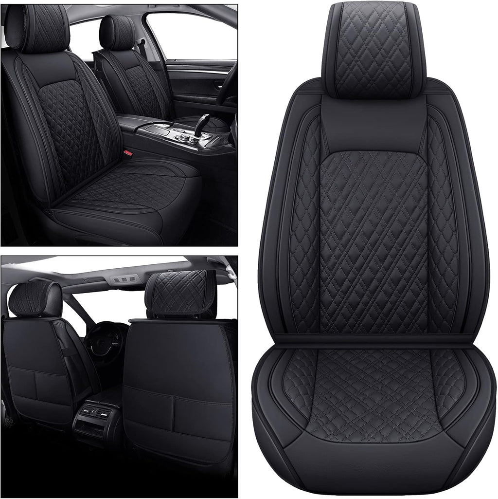 Faux Leather Front Car Seat Covers (2 PCS Front/Black-Brown) M7444