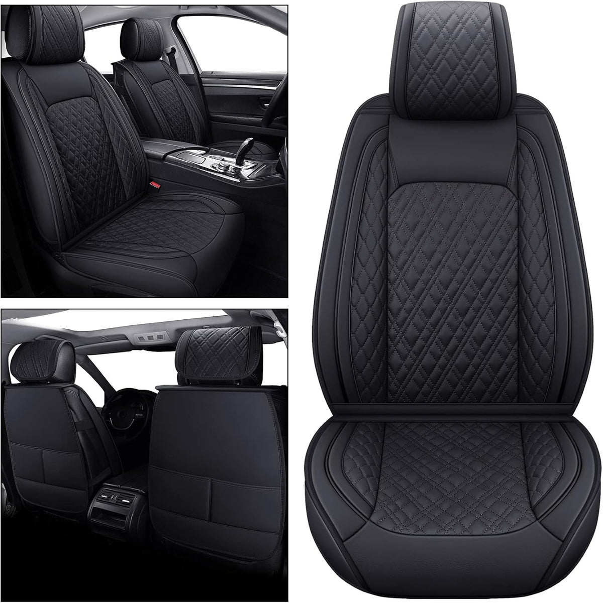 Faux Leather Front Car Seat Covers (2 PCS Front/Black-Brown) M7444