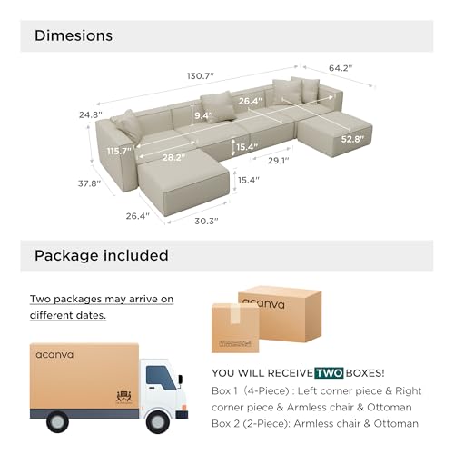 Cream L-Shape Sectional Sofa with Ottoman and Chaise F979