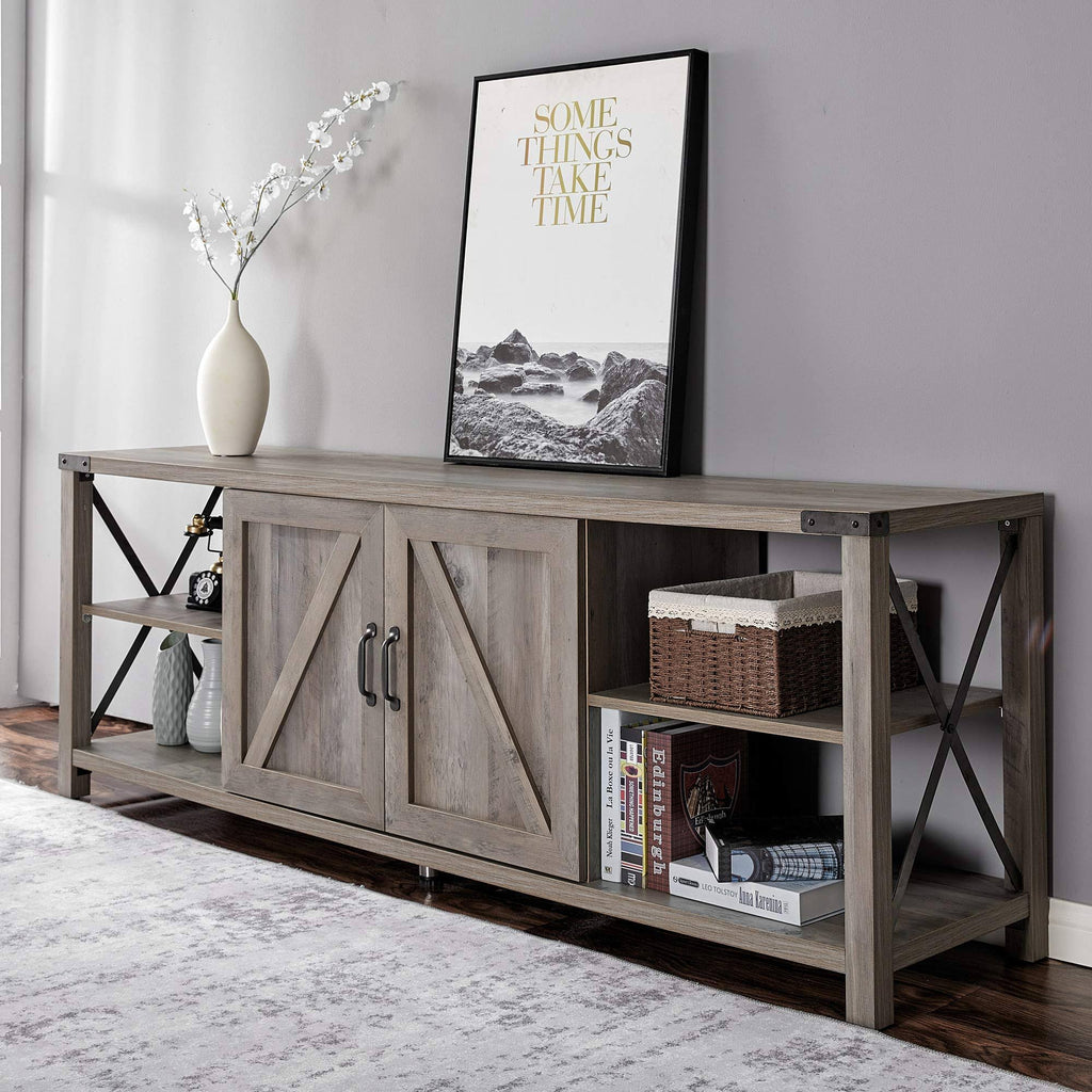 68x22 TV Stand Wood Metal TV Console with Storage Cabinets and Shelves G76706