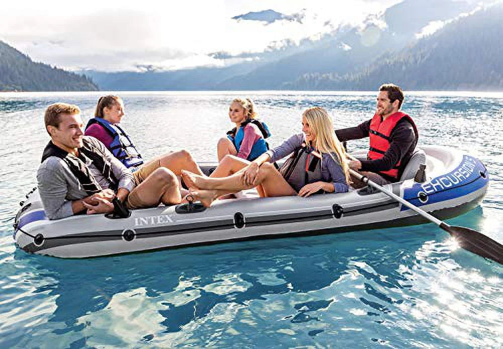 Inflatable 5 Person Fishing Boat Raft Set with 2 Aluminum Oars & Air Pump T75876