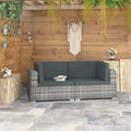 2 Piece Gray Poly Rattan Patio Sofa Set with Cushions C176988