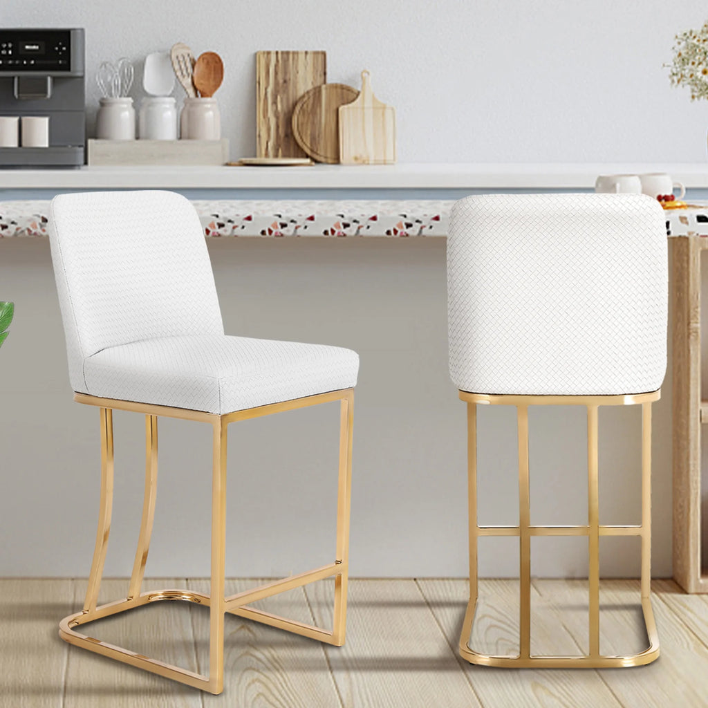 White & Gold 24 inch Bar Stools with Back Set of 2 W48115