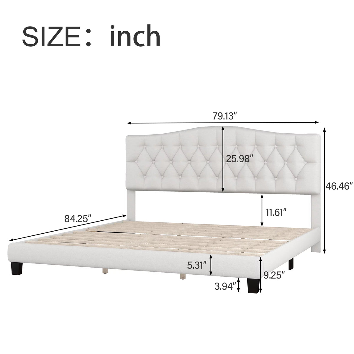 Beige Linen Tufted King Platform Bed Frame U434278