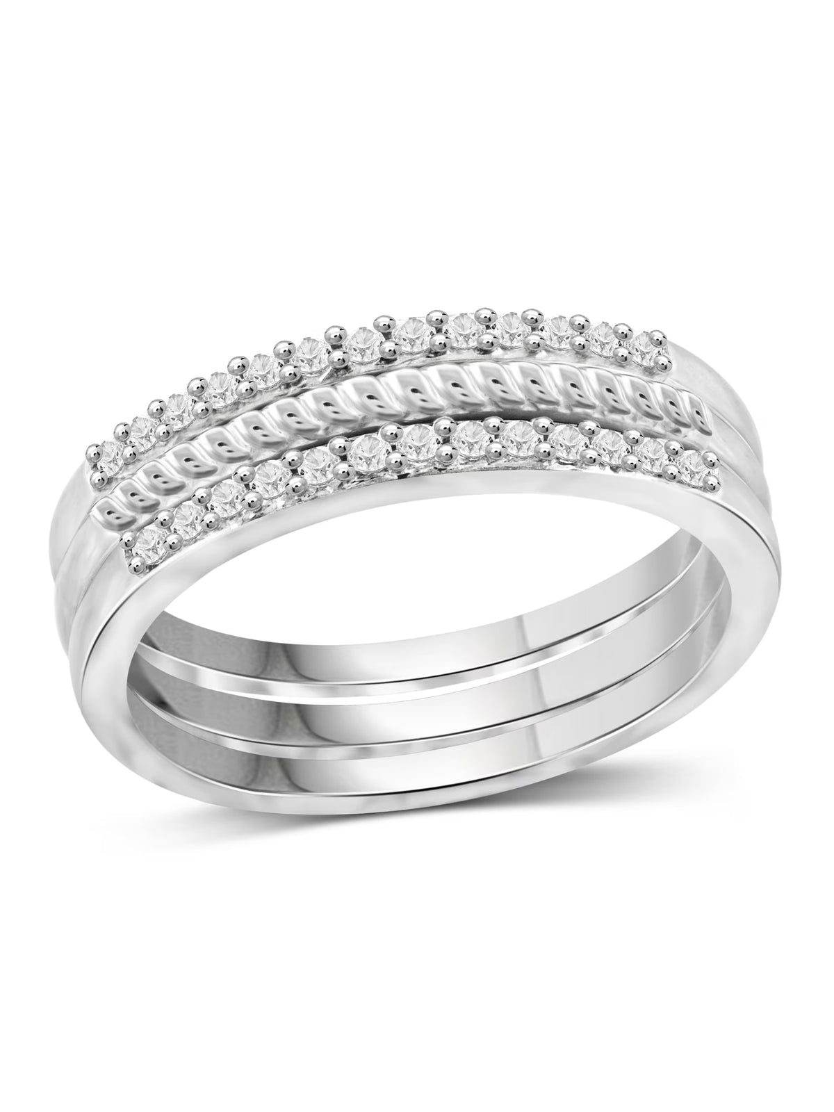 Sterling Silver Stacking Rings Set with White Diamond I16447