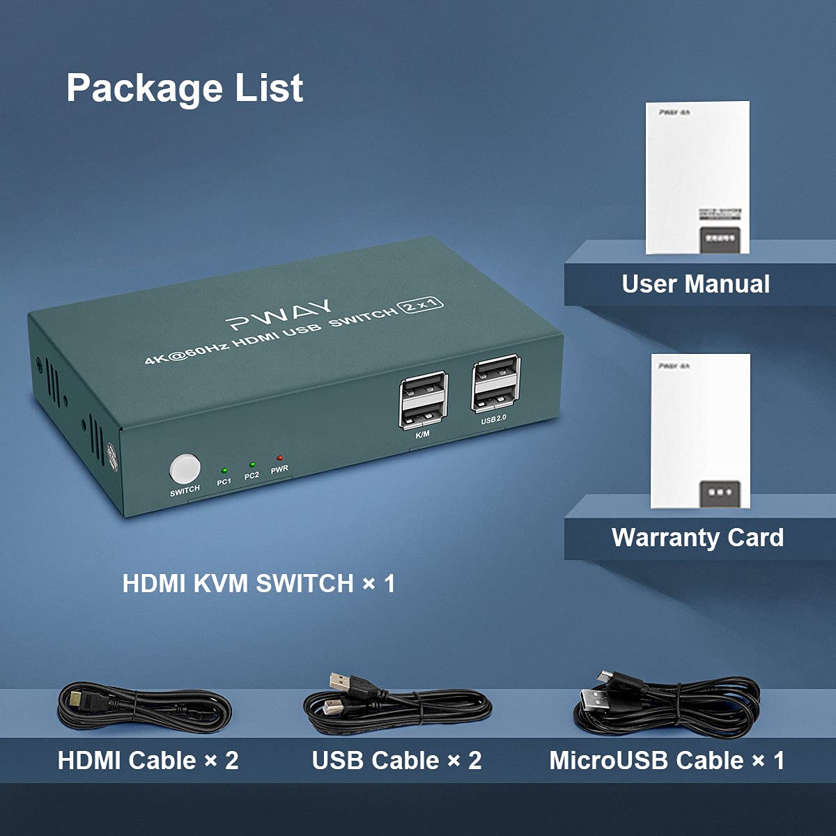 KVM Switch HDMI 2 Port, 4K@60Hz with 2 USB 2.0 Hub T37423
