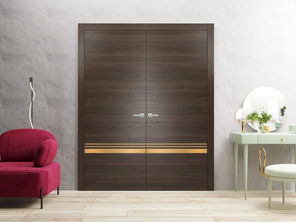 Solid French Double Doors 48 x 84 inches Wood with Frosted Glass I670577