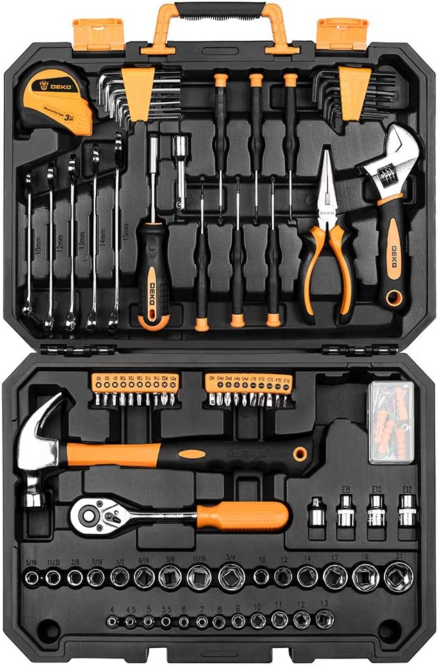 128 Piece General Household Hand Tool Kit with Plastic Toolbox Storage Case N326134