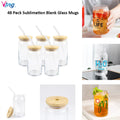 48 Pack 16oz Clear Glass Mug with Bamboo Lid and Glass Straw B83860