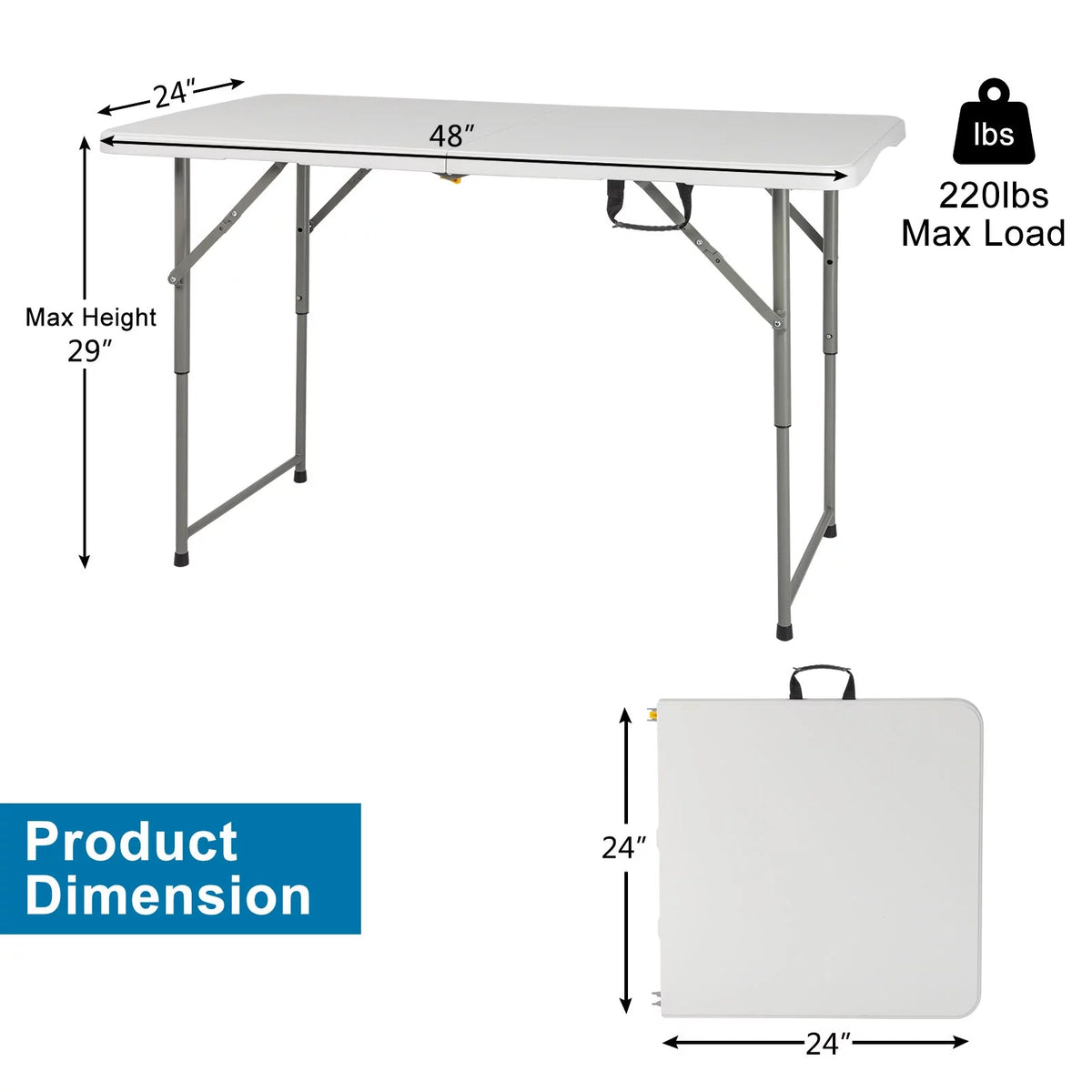 4 Ft White Plastic Folding Table Z4659