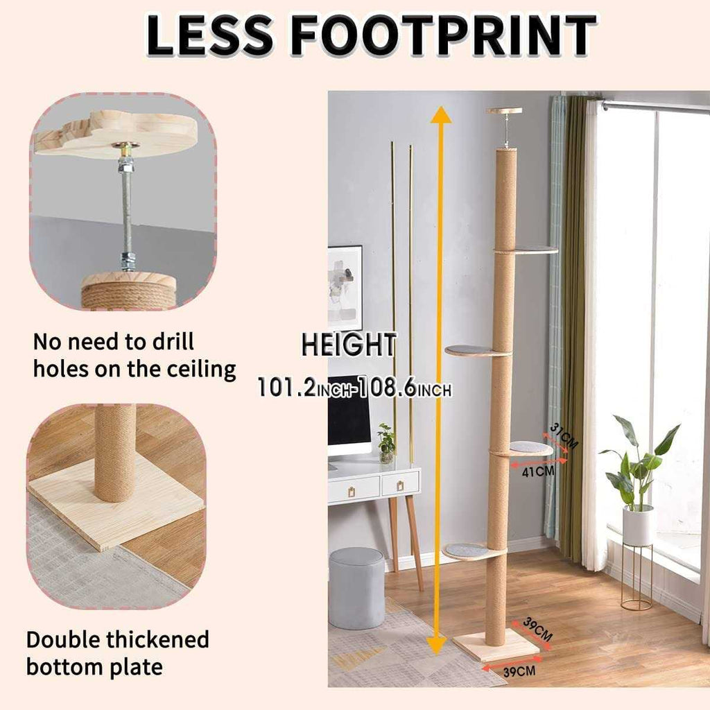 Floor-to-Ceiling Cat Tree with Sisal Rope Scratching Post T450