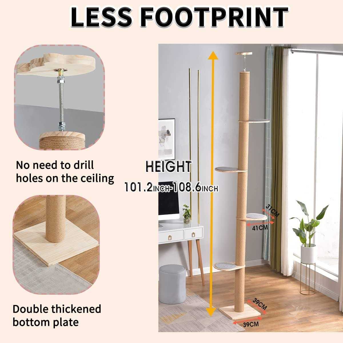 Floor-to-Ceiling Cat Tree with Sisal Rope Scratching Post T450