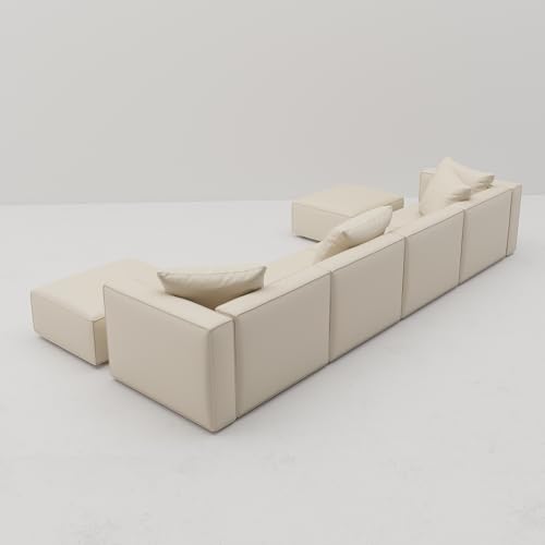 Cream L-Shape Sectional Sofa with Ottoman and Chaise F979