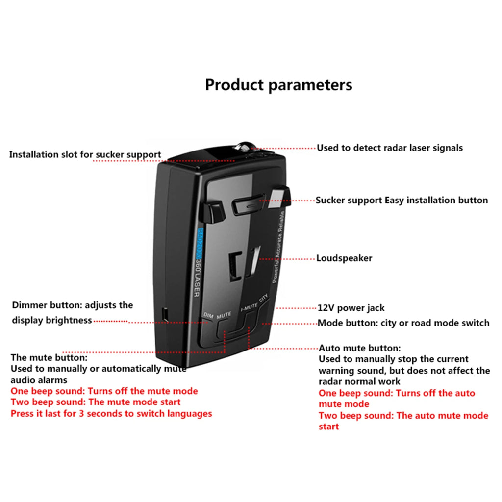 360° Laser Speed Radar Detector A849