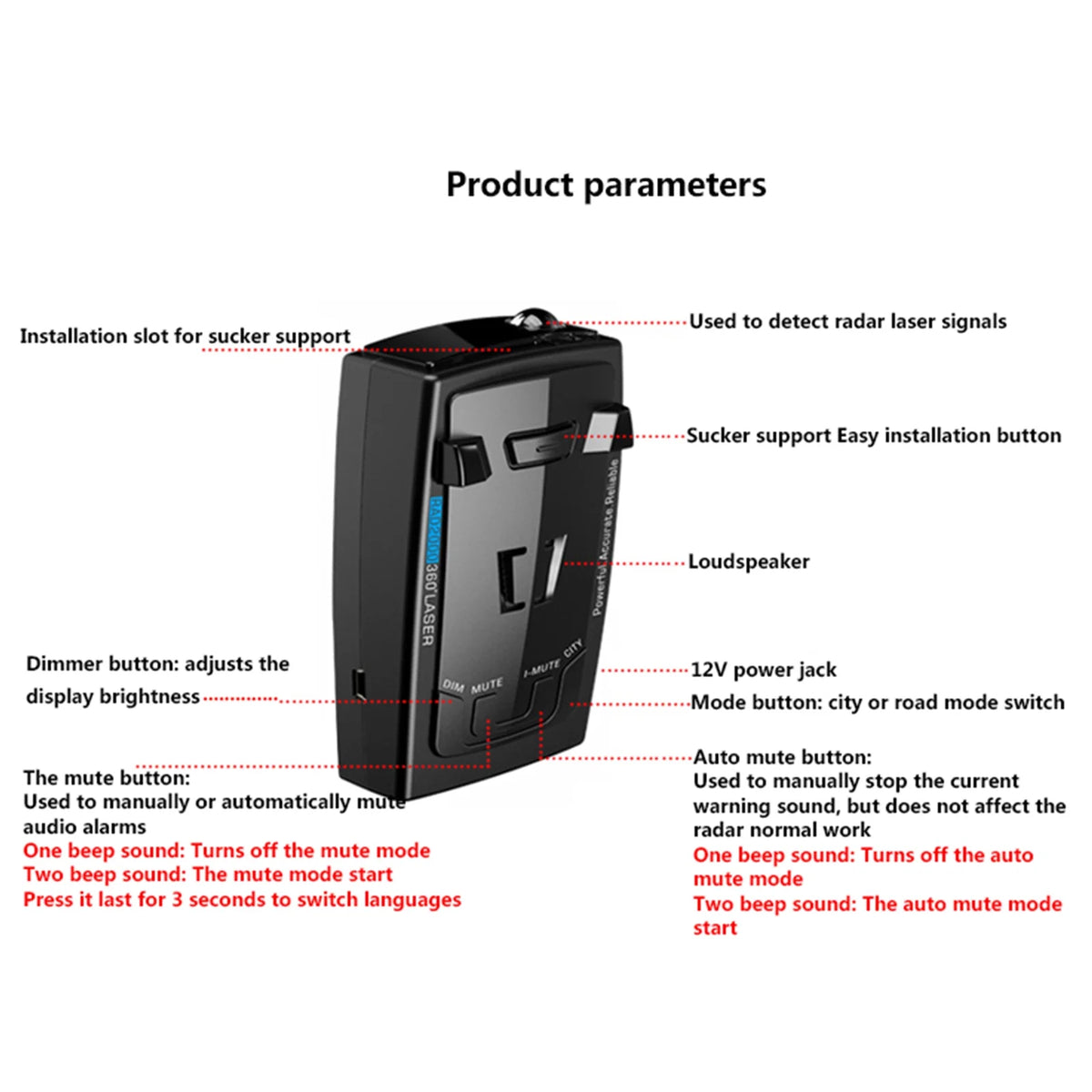 360° Laser Speed Radar Detector A849