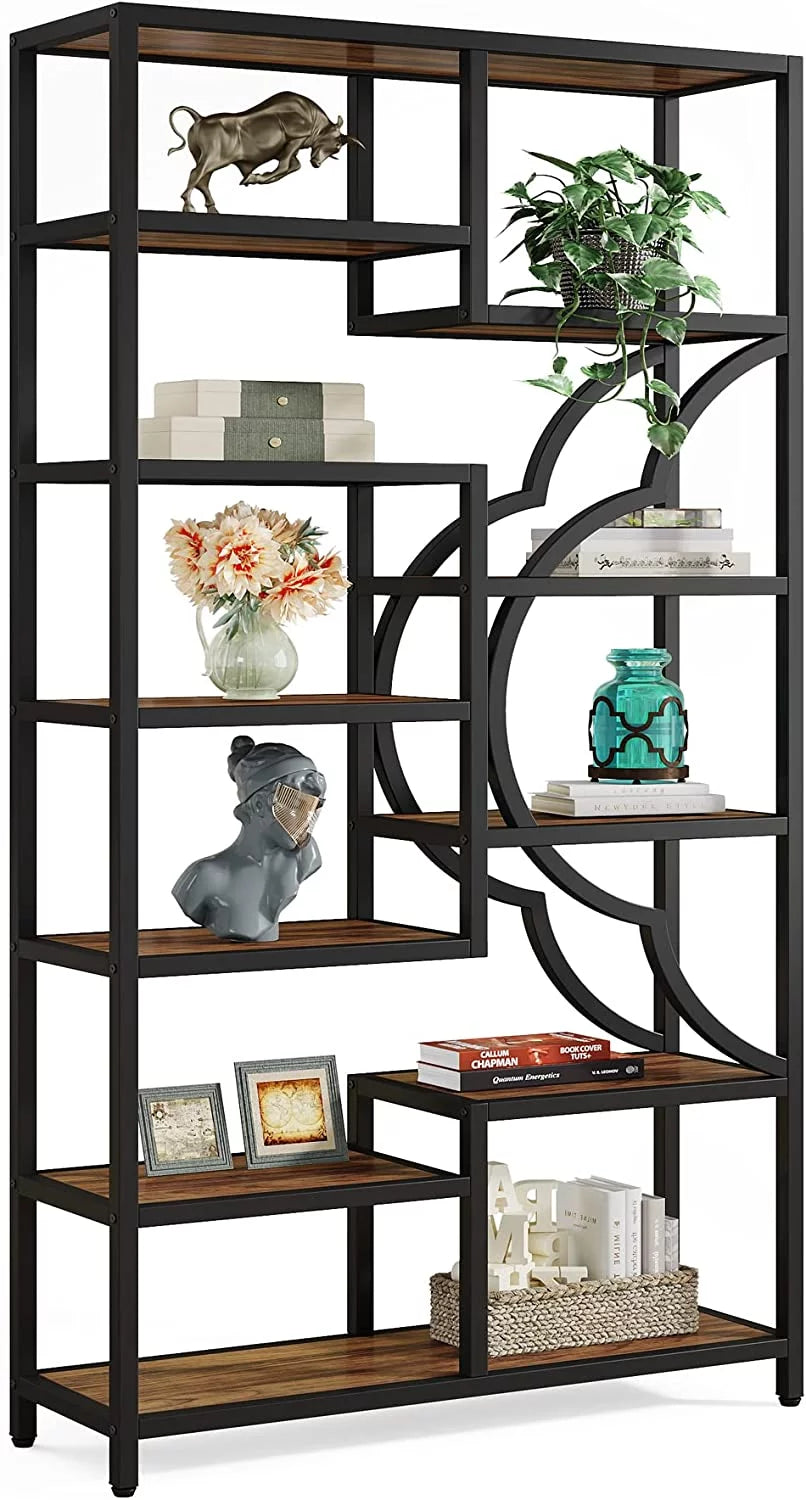 75” Tall 11-Shelves Bookcase with Arc-Shaped Design J152745