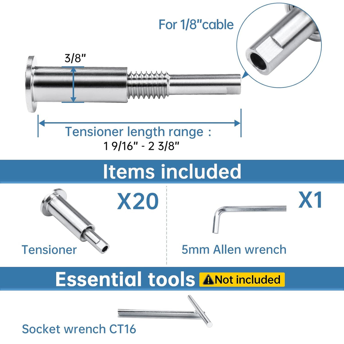 20Pack 1/8 Invisible Cable Railing Kit T316 Stainless Steel Cable Railing Hardware Z617