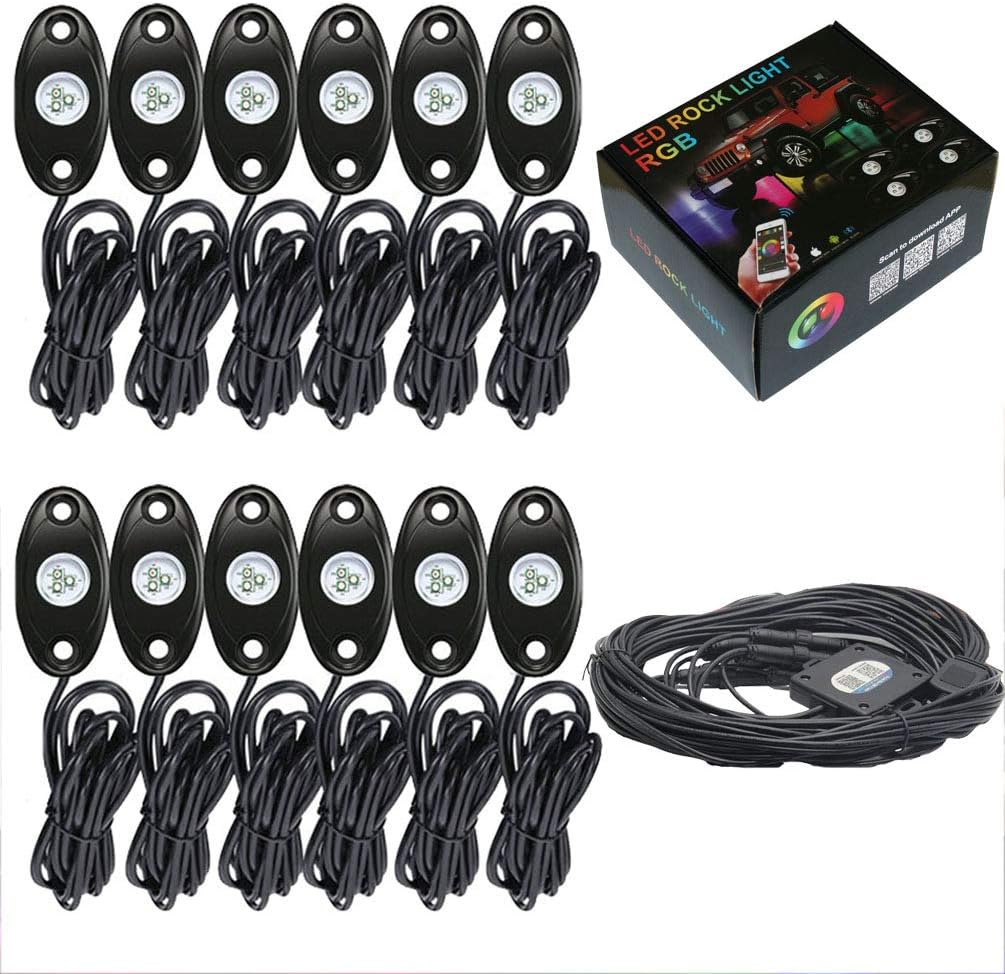 12 Pod RGB LED Rock Lights Kit with Bluetooth Control Waterproof N88156