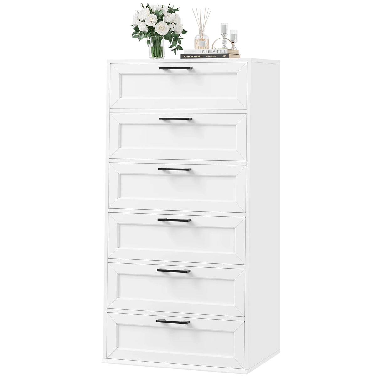 White 6 Drawer Tall Dresser L6302