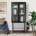 Tall Fluted Glass Door Cabinet with 2-Tier Adjustable Shelves Blue C913337