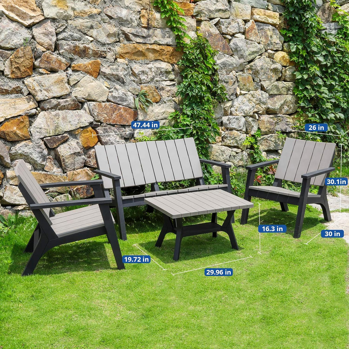 4 Pieces Resin Outdoor Furniture Set with Loveseat, 2 Chairs, Coffee Table L4452