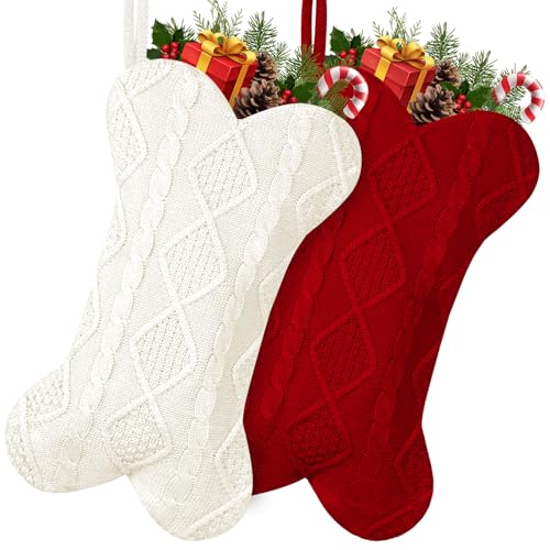 2 Pack 18 Inch Knitted Dog Christmas Stocking H11770