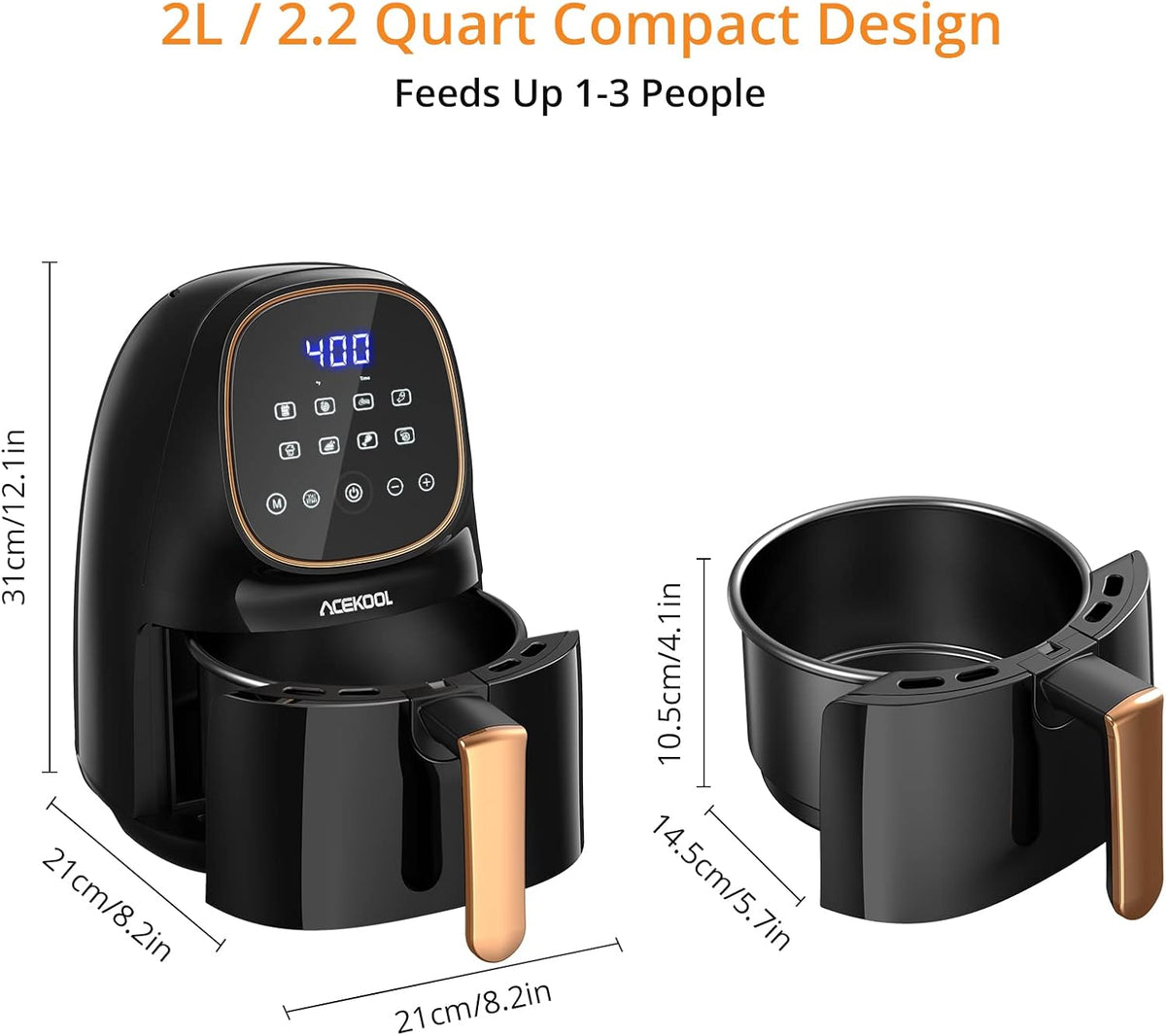 2.2 Quart 1000W Electric Air Fryer with LCD Touch Screen & Nonstick Frying Pot Y49089