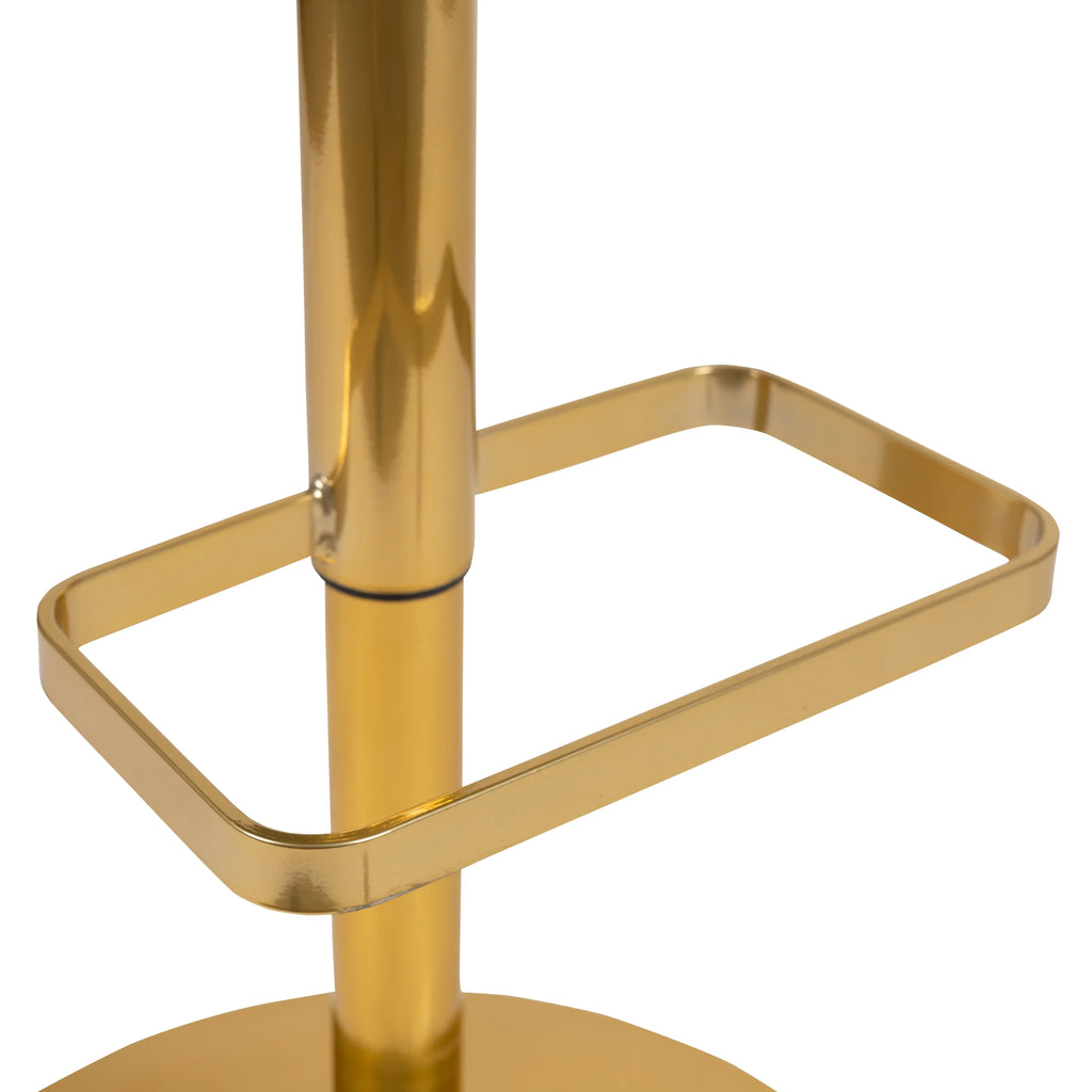 White Vinyl Upholstered Adjustable Height Barstool with Gold Pedestal Base N409893