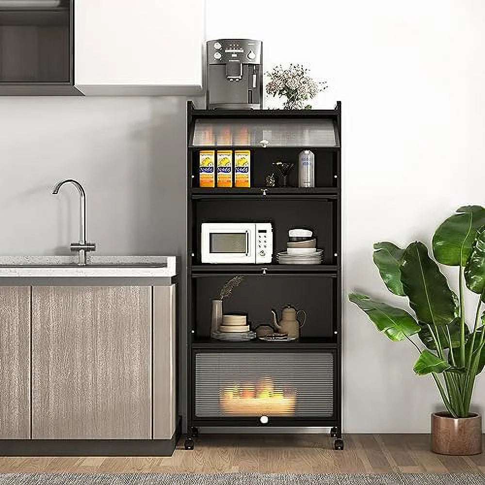 Black 5-Tier Kitchen Cabinet with 4 Rolling Casters P663
